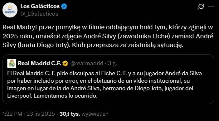 WPADKA Realu Madryt! Zamiast Andre Silby (brata Diogo Joty) na filmie pokazali...